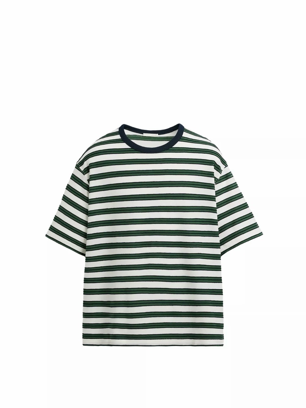 Zara Green & White Striped Short Sleeve Crewneck Tee